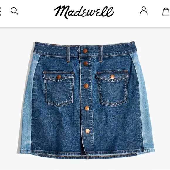 Madewell Stretch Denim Pieced Edition 2-Tone Straight Mini Skirt Size 27 Blue - Picture 3 of 10